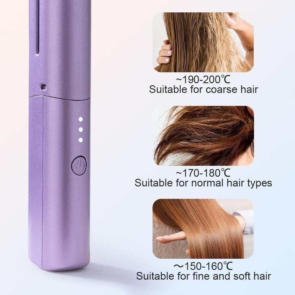 Portable Mini Hair Straightener - Cordless, Rechargeable &amp; Travel-Friendly