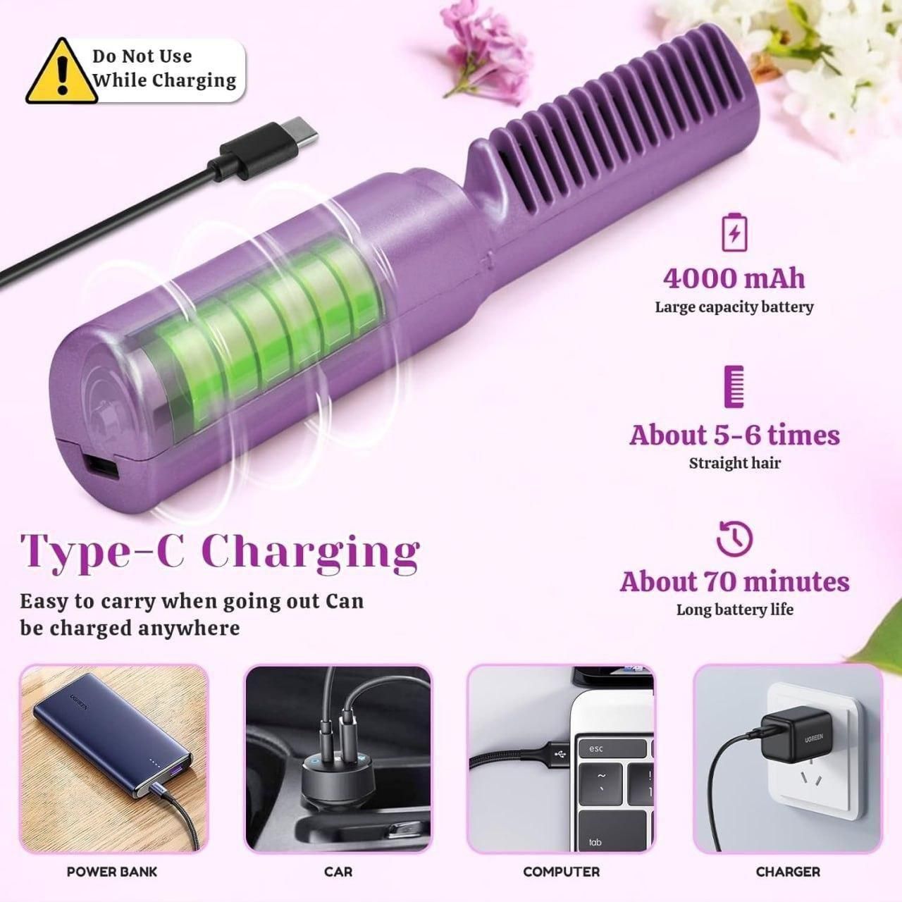 Portable Mini Hair Straightener - Cordless, Rechargeable &amp; Travel-Friendly